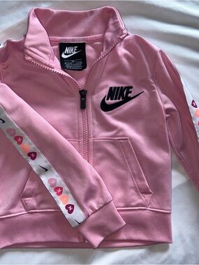 Nike Pink Kids Full-Zip Hoodie with Heart Trim and Black Swoosh